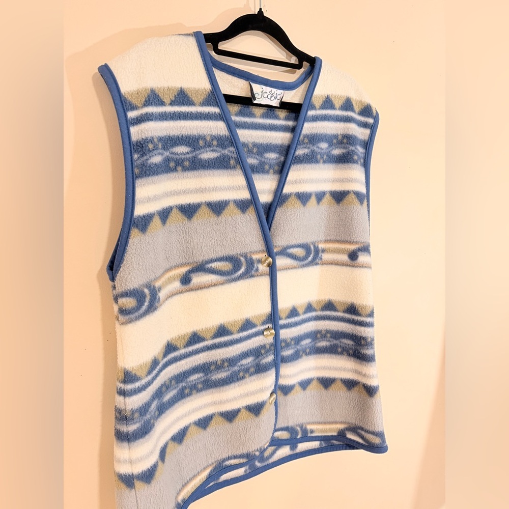Vintage Jessie Blue Southwestern Fleece Button Vest Size L